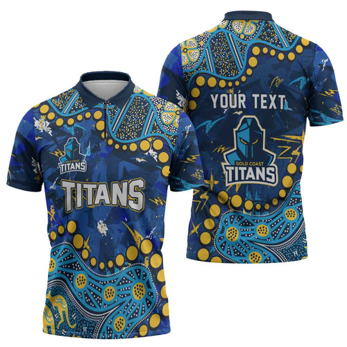 Personalized Gold Coast Titans Zipper Polo Shirt Aboriginal Pattern with Graffiti Style Design
