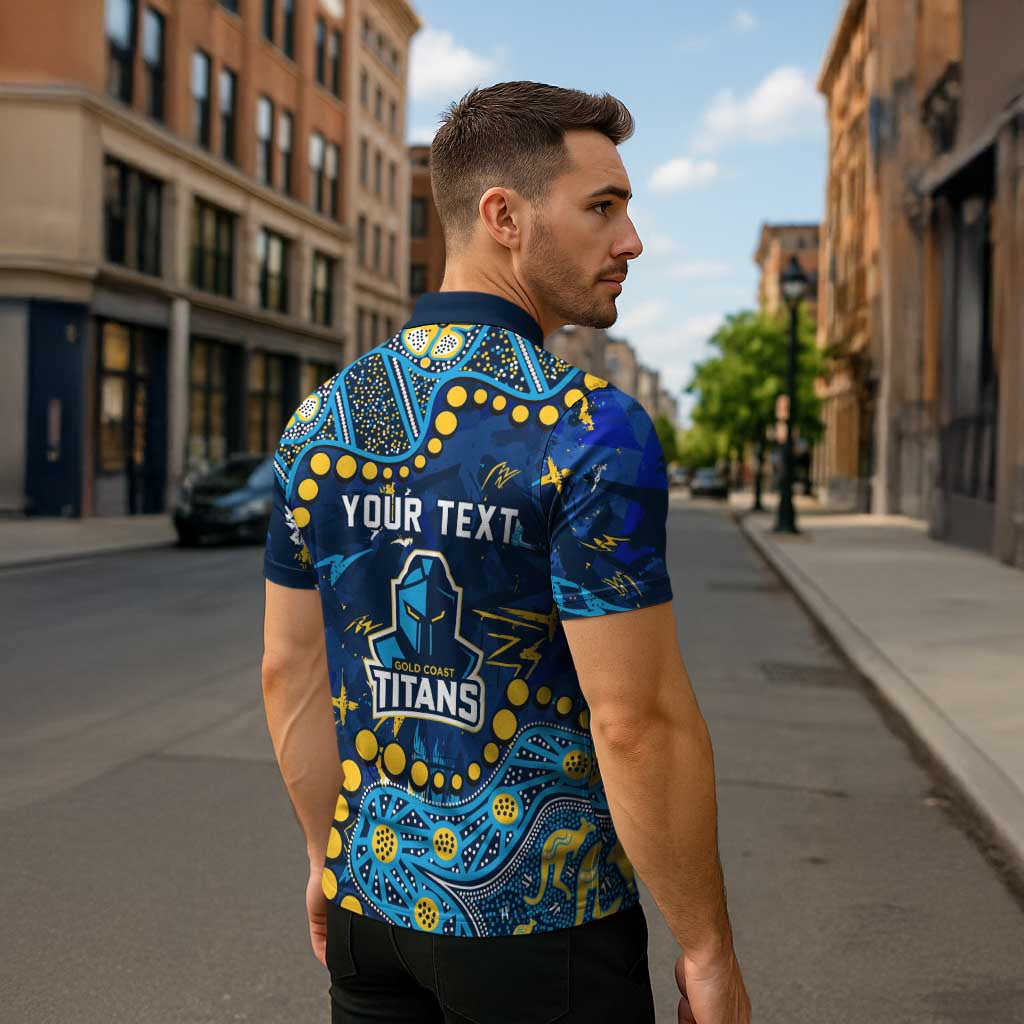 Personalized Gold Coast Titans Zipper Polo Shirt Aboriginal Pattern with Graffiti Style Design