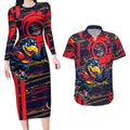 Adelaide Crows Couples Matching Long Sleeve Bodycon Dress and Hawaiian Shirt Mascot Cartoon Football Illustration Style