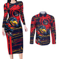 Adelaide Crows Couples Matching Long Sleeve Bodycon Dress and Long Sleeve Button Shirt Mascot Cartoon Football Illustration Style