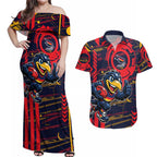 Adelaide Crows Couples Matching Off Shoulder Maxi Dress and Hawaiian Shirt Mascot Cartoon Football Illustration Style