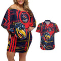 Adelaide Crows Couples Matching Off Shoulder Short Dress and Hawaiian Shirt Mascot Cartoon Football Illustration Style