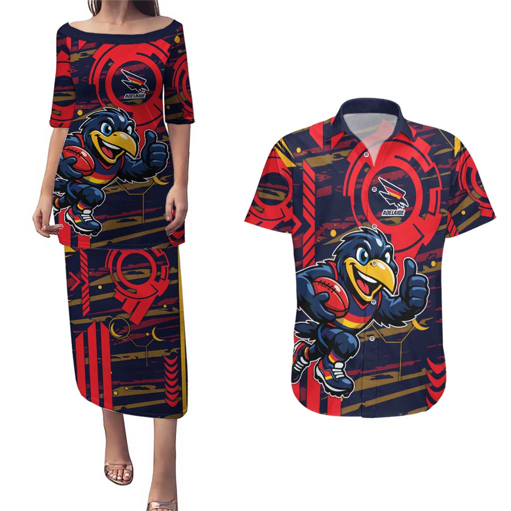 Adelaide Crows Couples Matching Puletasi and Hawaiian Shirt Mascot Cartoon Football Illustration Style