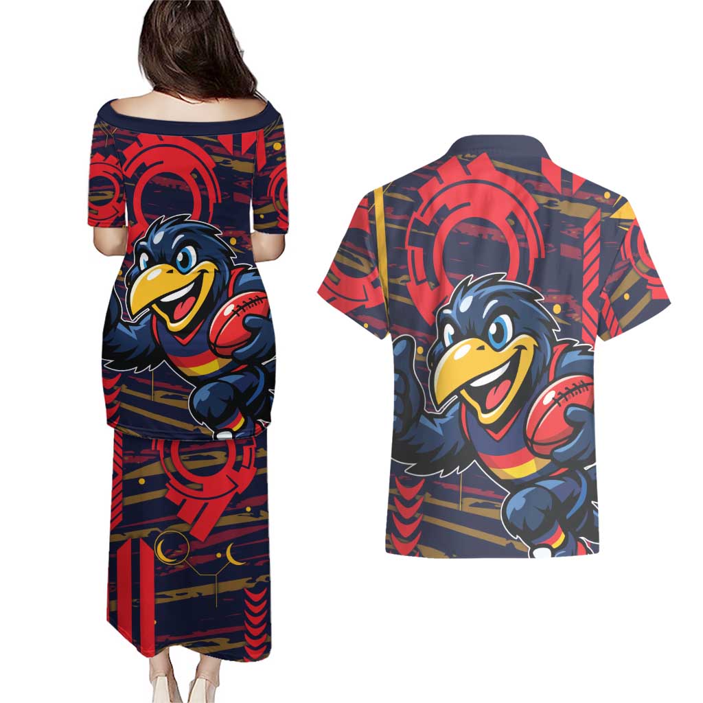 Adelaide Crows Couples Matching Puletasi and Hawaiian Shirt Mascot Cartoon Football Illustration Style