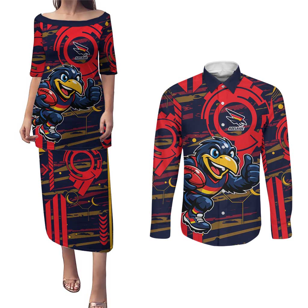 Adelaide Crows Couples Matching Puletasi and Long Sleeve Button Shirt Mascot Cartoon Football Illustration Style