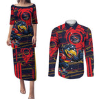 Adelaide Crows Couples Matching Puletasi and Long Sleeve Button Shirt Mascot Cartoon Football Illustration Style