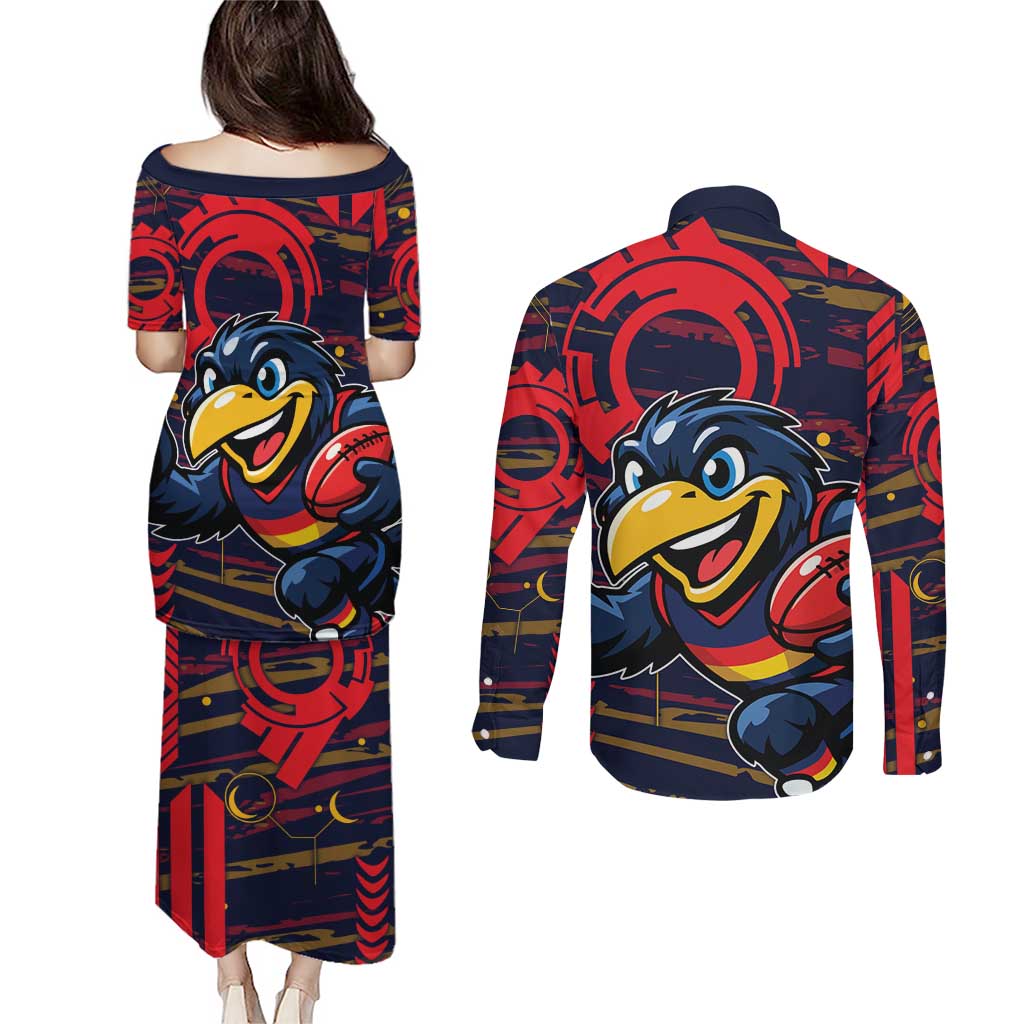 Adelaide Crows Couples Matching Puletasi and Long Sleeve Button Shirt Mascot Cartoon Football Illustration Style