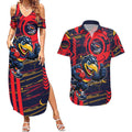 Adelaide Crows Couples Matching Summer Maxi Dress and Hawaiian Shirt Mascot Cartoon Football Illustration Style