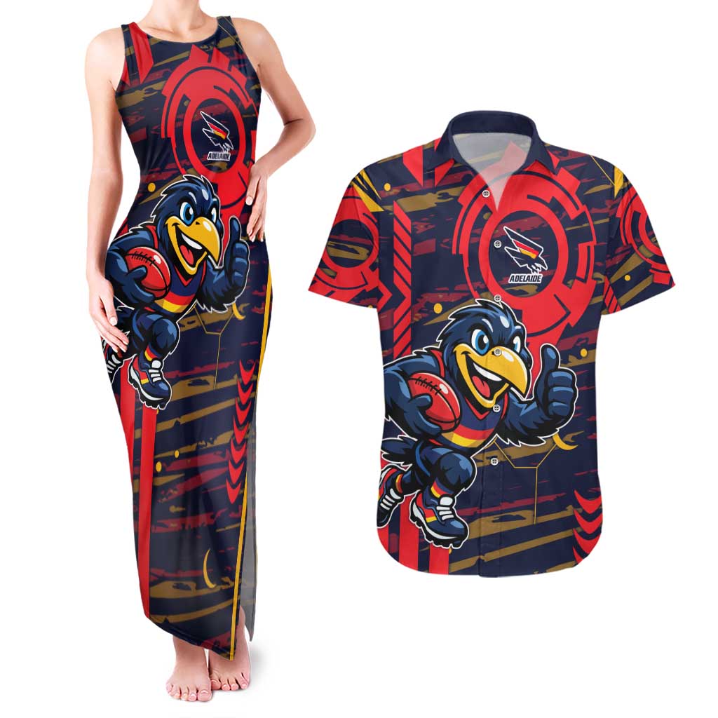 Adelaide Crows Couples Matching Tank Maxi Dress and Hawaiian Shirt Mascot Cartoon Football Illustration Style