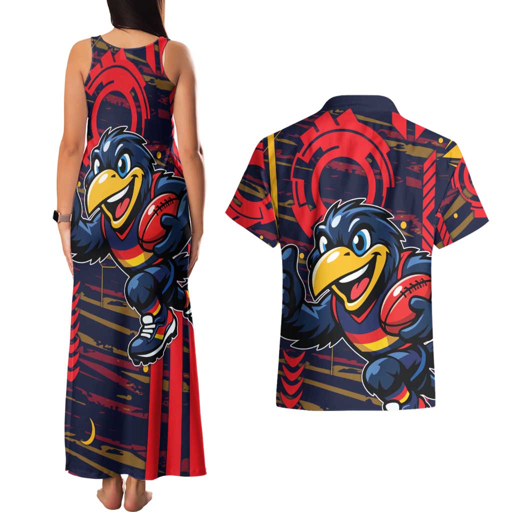 Adelaide Crows Couples Matching Tank Maxi Dress and Hawaiian Shirt Mascot Cartoon Football Illustration Style