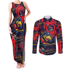 Adelaide Crows Couples Matching Tank Maxi Dress and Long Sleeve Button Shirt Mascot Cartoon Football Illustration Style