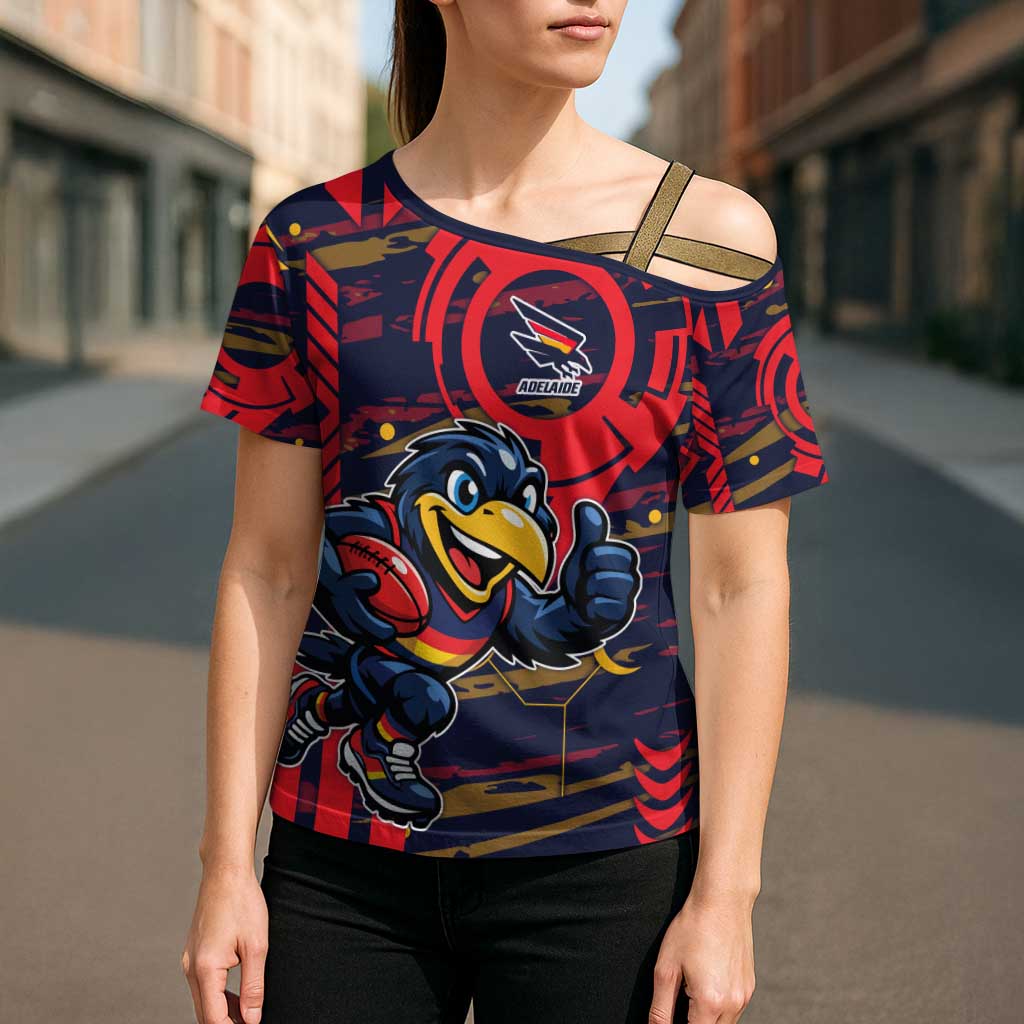 Adelaide Crows Cross Shoulder Shirt Mascot Cartoon Football Illustration Style