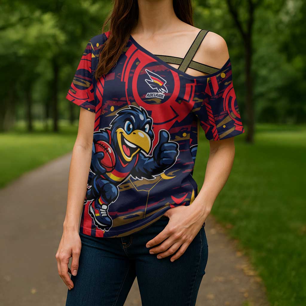 Adelaide Crows Cross Shoulder Shirt Mascot Cartoon Football Illustration Style