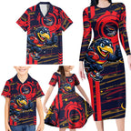 Adelaide Crows Family Matching Long Sleeve Bodycon Dress and Hawaiian Shirt Mascot Cartoon Football Illustration Style