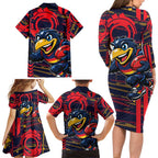 Adelaide Crows Family Matching Long Sleeve Bodycon Dress and Hawaiian Shirt Mascot Cartoon Football Illustration Style