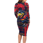 Adelaide Crows Family Matching Long Sleeve Bodycon Dress and Hawaiian Shirt Mascot Cartoon Football Illustration Style