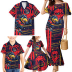 Adelaide Crows Family Matching Mermaid Dress and Hawaiian Shirt Mascot Cartoon Football Illustration Style