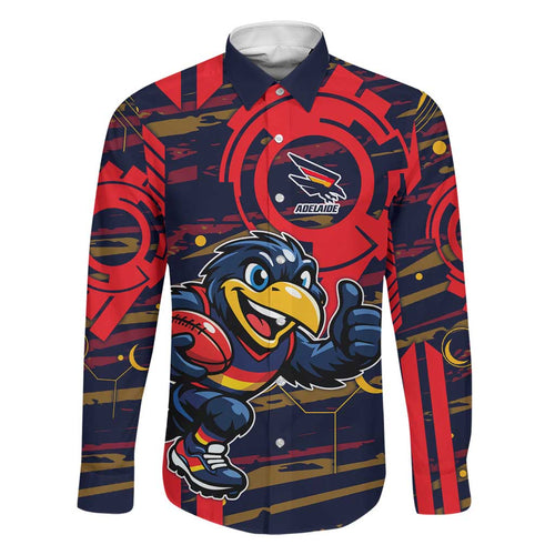 Adelaide Crows Family Matching Off The Shoulder Long Sleeve Dress and Hawaiian Shirt Mascot Cartoon Football Illustration Style