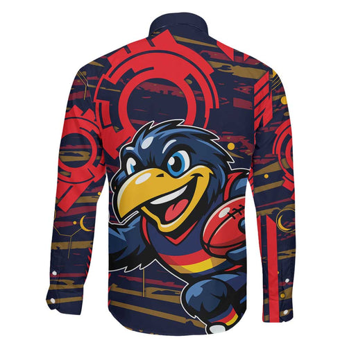 Adelaide Crows Family Matching Off The Shoulder Long Sleeve Dress and Hawaiian Shirt Mascot Cartoon Football Illustration Style