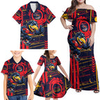 Adelaide Crows Family Matching Off Shoulder Maxi Dress and Hawaiian Shirt Mascot Cartoon Football Illustration Style