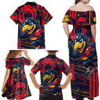 Adelaide Crows Family Matching Off Shoulder Maxi Dress and Hawaiian Shirt Mascot Cartoon Football Illustration Style