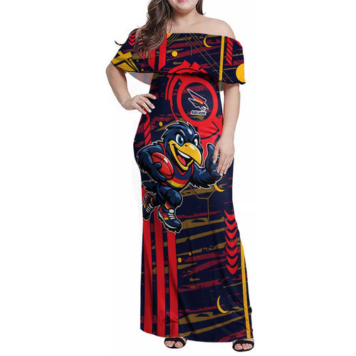 Adelaide Crows Family Matching Off Shoulder Maxi Dress and Hawaiian Shirt Mascot Cartoon Football Illustration Style
