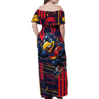 Adelaide Crows Family Matching Off Shoulder Maxi Dress and Hawaiian Shirt Mascot Cartoon Football Illustration Style