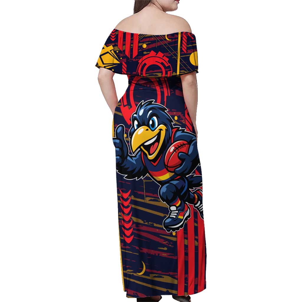 Adelaide Crows Family Matching Off Shoulder Maxi Dress and Hawaiian Shirt Mascot Cartoon Football Illustration Style