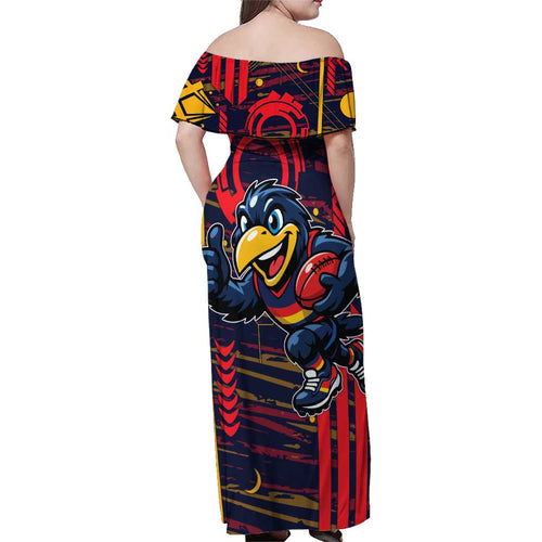 Adelaide Crows Family Matching Off Shoulder Maxi Dress and Hawaiian Shirt Mascot Cartoon Football Illustration Style