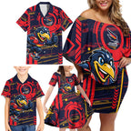 Adelaide Crows Family Matching Off Shoulder Short Dress and Hawaiian Shirt Mascot Cartoon Football Illustration Style
