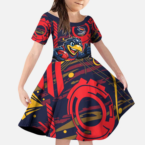 Adelaide Crows Family Matching Off Shoulder Short Dress and Hawaiian Shirt Mascot Cartoon Football Illustration Style