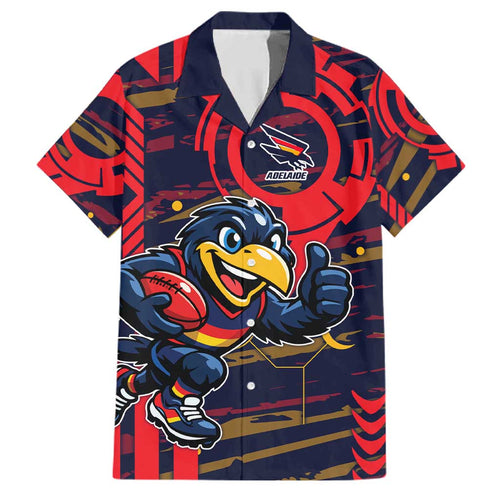 Adelaide Crows Family Matching Off Shoulder Short Dress and Hawaiian Shirt Mascot Cartoon Football Illustration Style