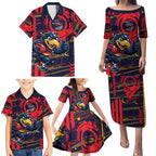 Adelaide Crows Family Matching Puletasi and Hawaiian Shirt Mascot Cartoon Football Illustration Style
