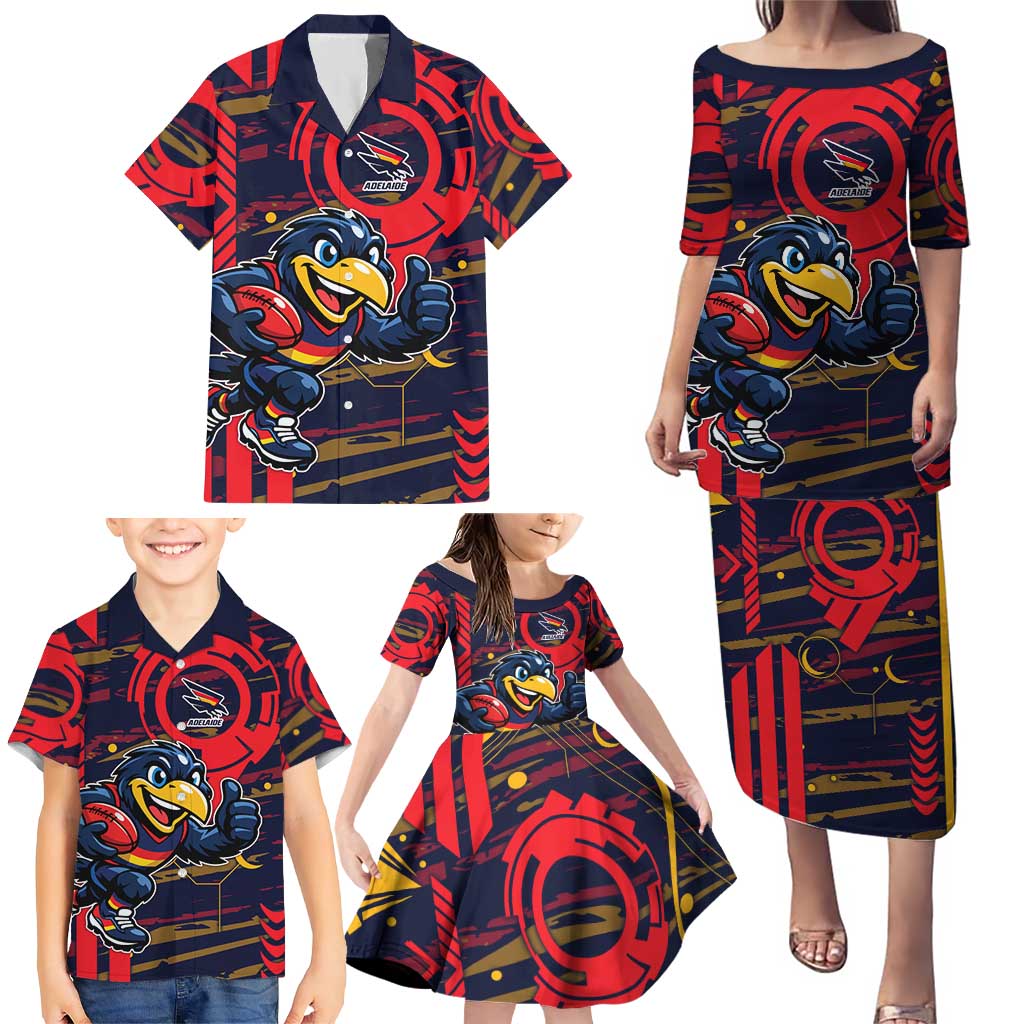 Adelaide Crows Family Matching Puletasi and Hawaiian Shirt Mascot Cartoon Football Illustration Style