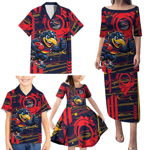 Adelaide Crows Family Matching Puletasi and Hawaiian Shirt Mascot Cartoon Football Illustration Style