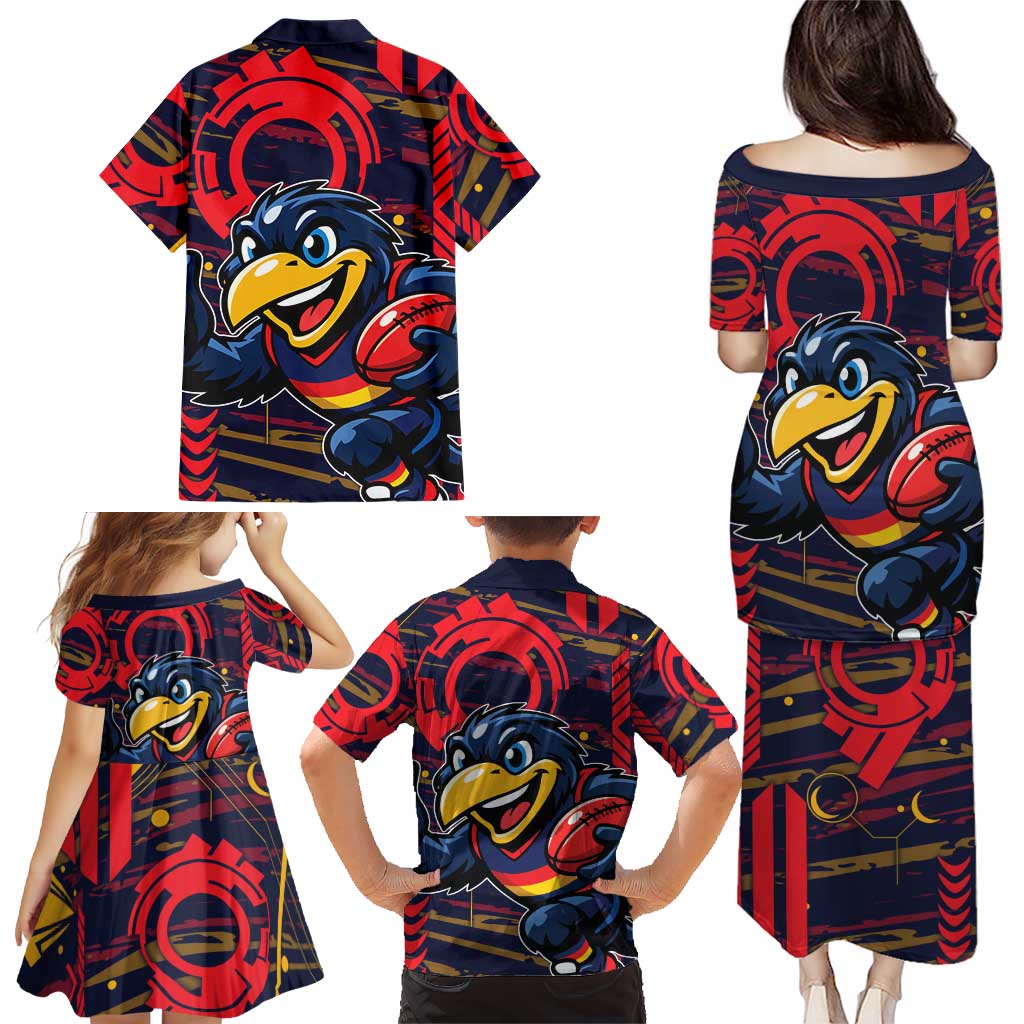 Adelaide Crows Family Matching Puletasi and Hawaiian Shirt Mascot Cartoon Football Illustration Style