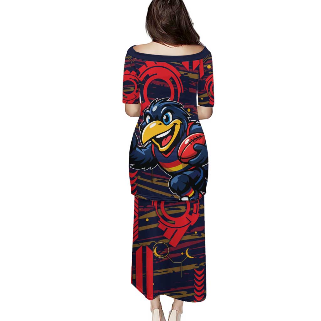 Adelaide Crows Family Matching Puletasi and Hawaiian Shirt Mascot Cartoon Football Illustration Style