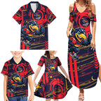 Adelaide Crows Family Matching Summer Maxi Dress and Hawaiian Shirt Mascot Cartoon Football Illustration Style