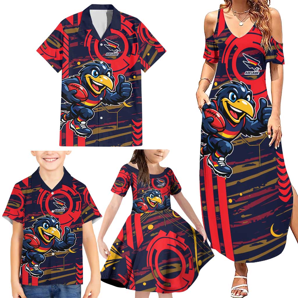Adelaide Crows Family Matching Summer Maxi Dress and Hawaiian Shirt Mascot Cartoon Football Illustration Style