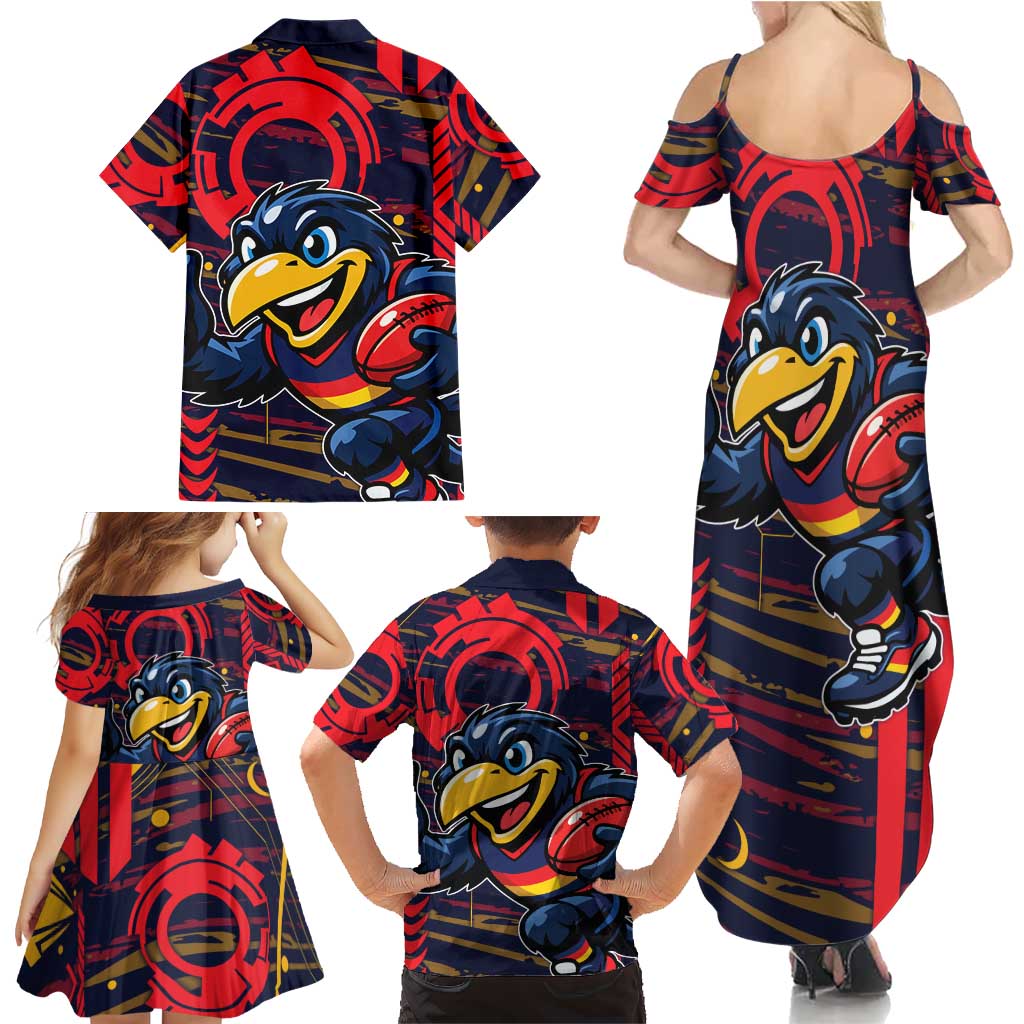 Adelaide Crows Family Matching Summer Maxi Dress and Hawaiian Shirt Mascot Cartoon Football Illustration Style