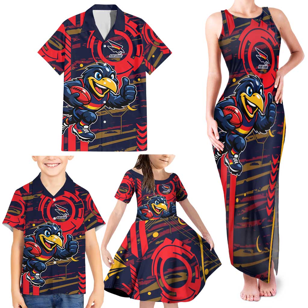 Adelaide Crows Family Matching Tank Maxi Dress and Hawaiian Shirt Mascot Cartoon Football Illustration Style