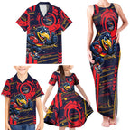 Adelaide Crows Family Matching Tank Maxi Dress and Hawaiian Shirt Mascot Cartoon Football Illustration Style