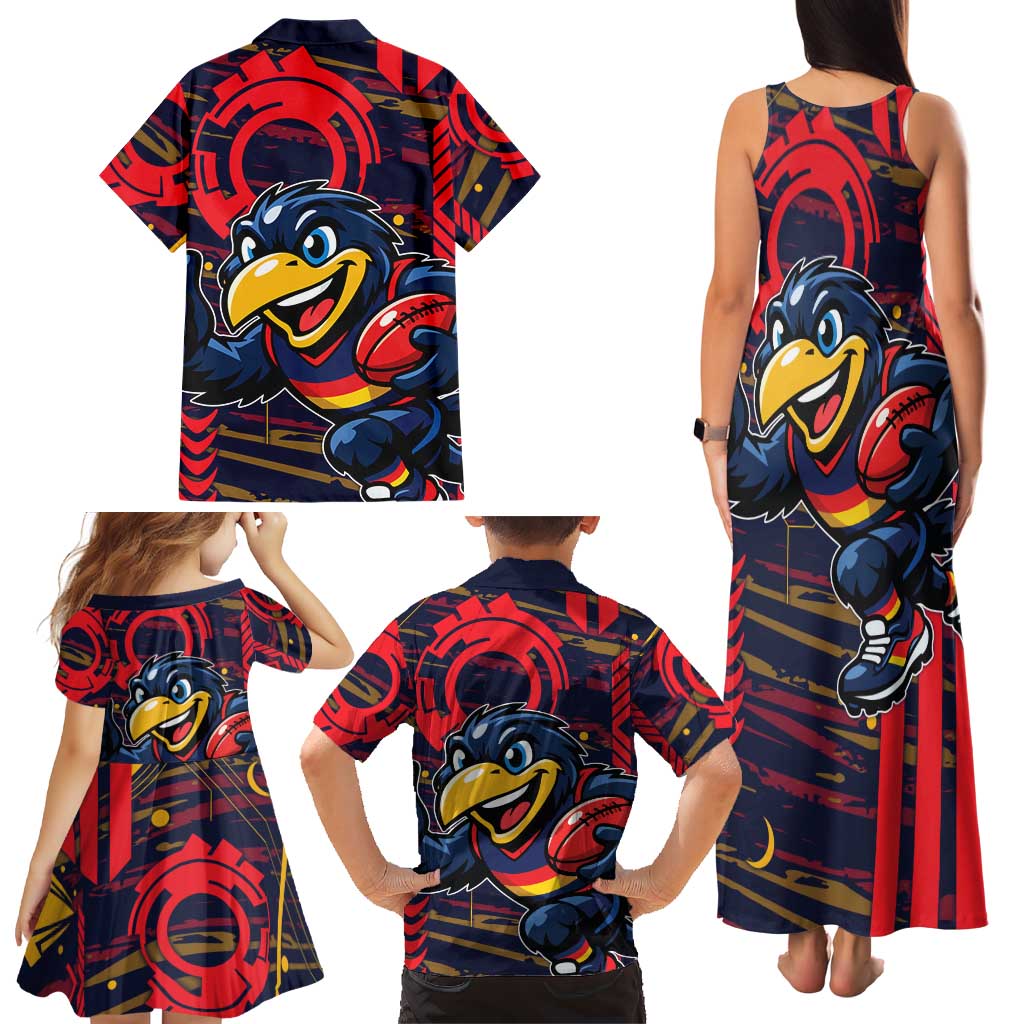 Adelaide Crows Family Matching Tank Maxi Dress and Hawaiian Shirt Mascot Cartoon Football Illustration Style