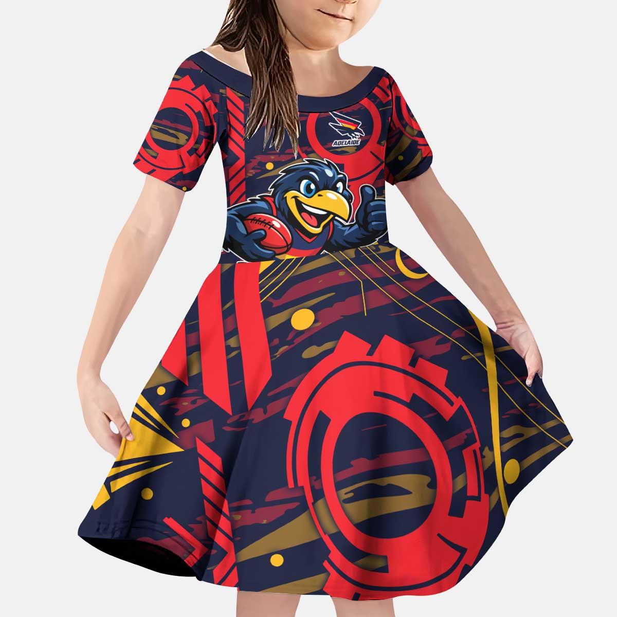 Adelaide Crows Kid Short Sleeve Dress Mascot Cartoon Football Illustration Style