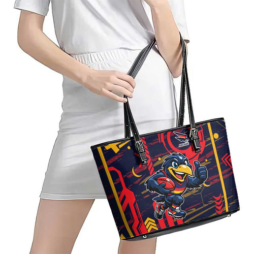 Adelaide Crows Leather Tote Bag Mascot Cartoon Football Illustration Style