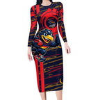 Adelaide Crows Long Sleeve Bodycon Dress Mascot Cartoon Football Illustration Style