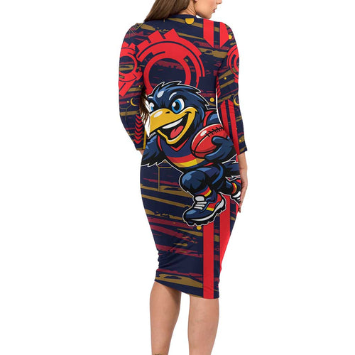 Adelaide Crows Long Sleeve Bodycon Dress Mascot Cartoon Football Illustration Style