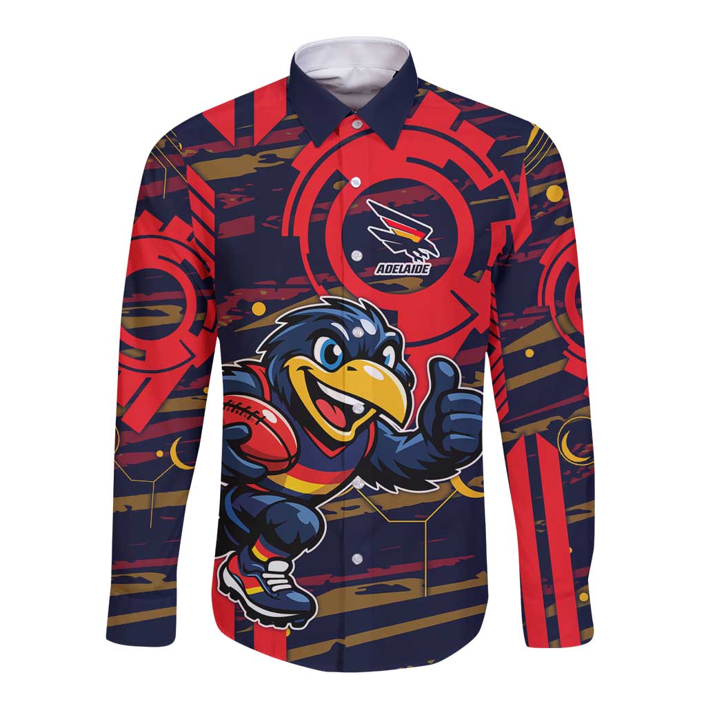 Adelaide Crows Long Sleeve Button Shirt Mascot Cartoon Football Illustration Style