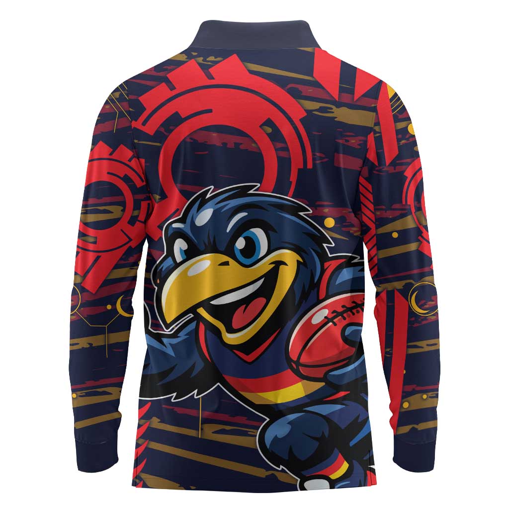 Adelaide Crows Long Sleeve Polo Shirt Mascot Cartoon Football Illustration Style