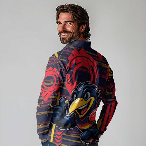 Adelaide Crows Long Sleeve Polo Shirt Mascot Cartoon Football Illustration Style